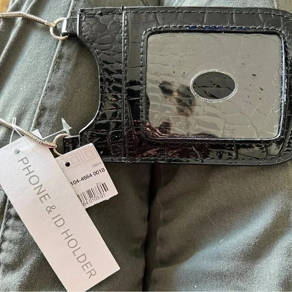 Liz Claiborne Phone & ID Holder Black Reptile Patent Vegan Leather Crossbody